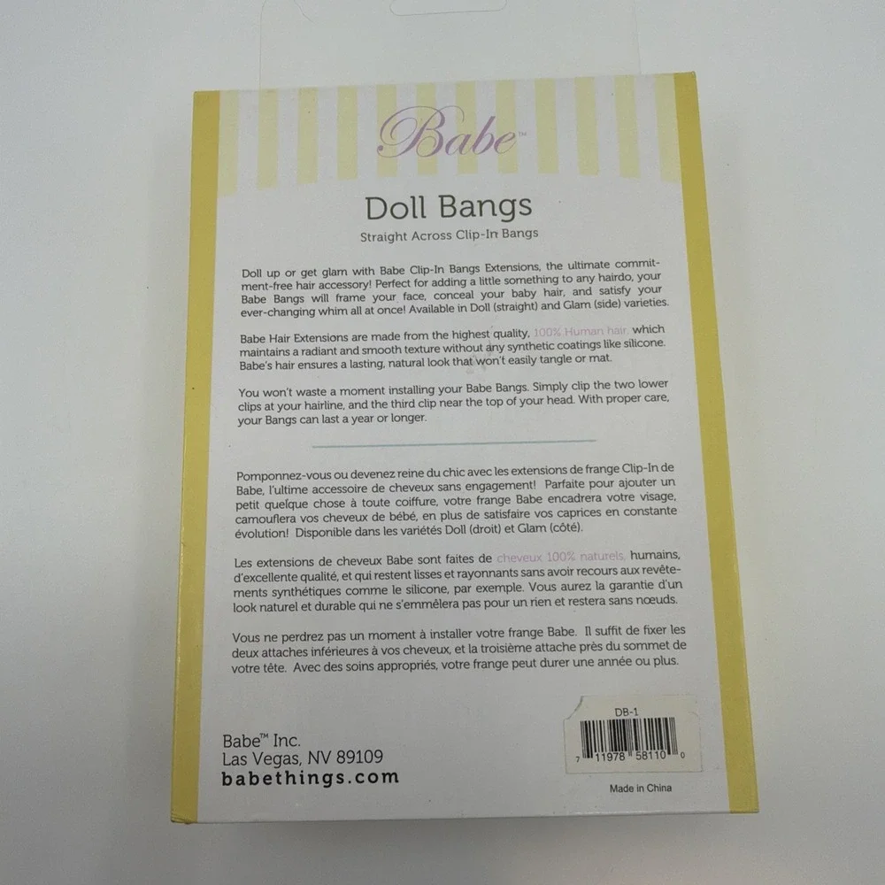 Babe 100% Human Hair Extension Doll Straight Across Clip In Bangs Betty 1 Black